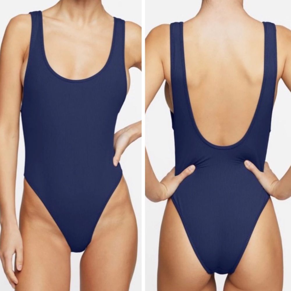 Mikoh Deep Navy Scoop-Back Ribbed One-Piece